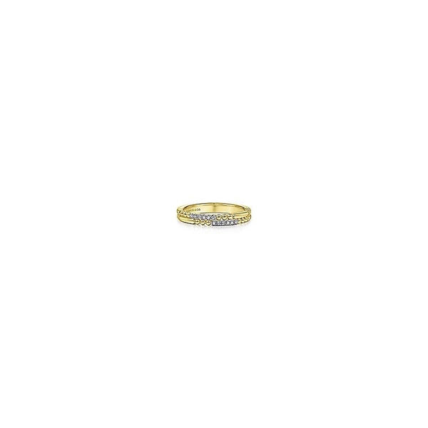 14K Yellow Gold Two Row Beaded Diamond Stackable Ring