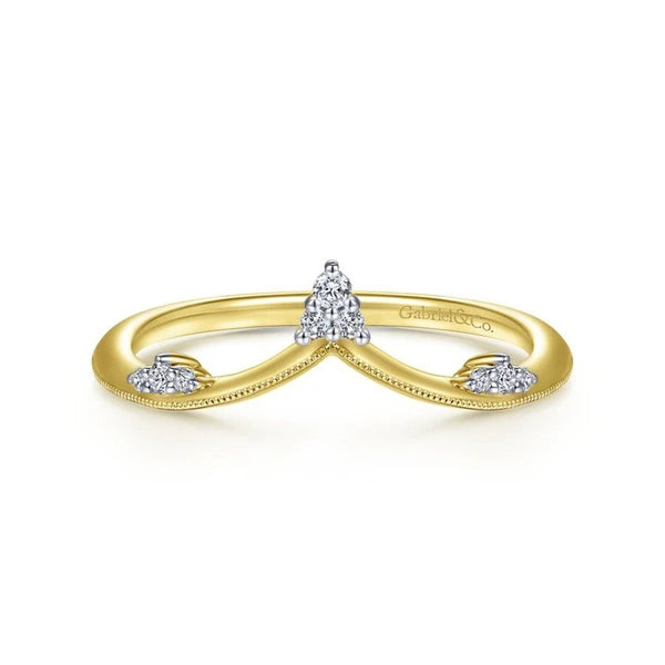 14K Yellow Gold Chevron Diamond Ladies Ring