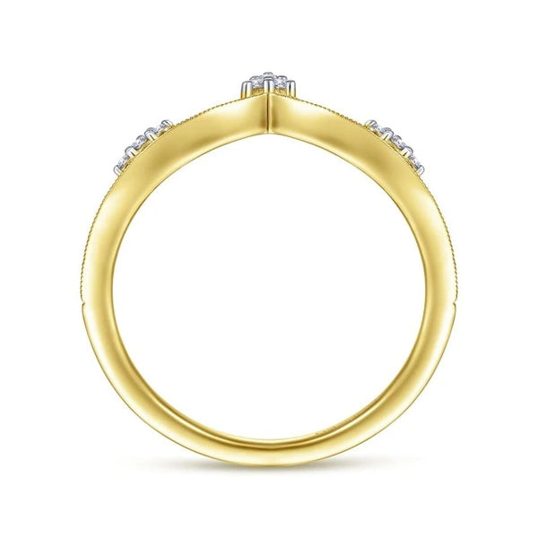 14K Yellow Gold Chevron Diamond Ladies Ring