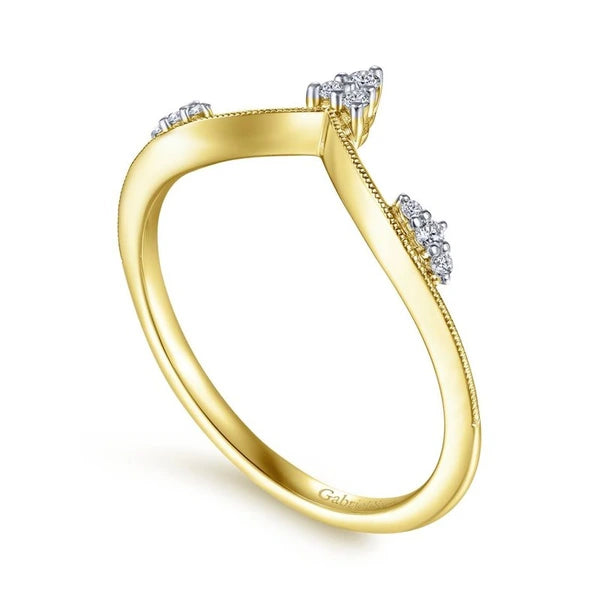 14K Yellow Gold Chevron Diamond Ladies Ring