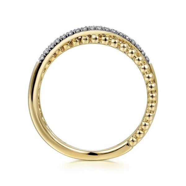 14K Yellow Gold Bujukan Pavé Diamond Criss Cross Stackable Ring