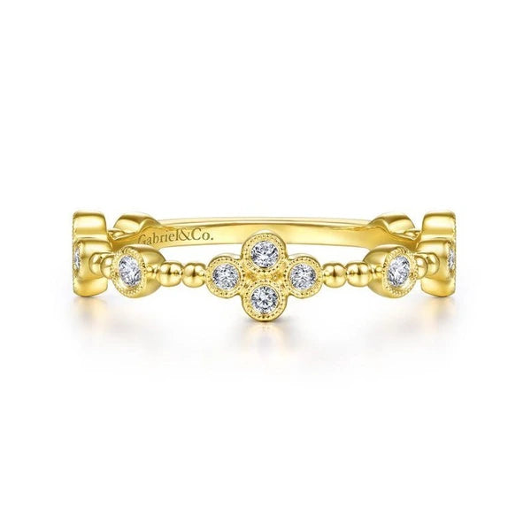 14K Yellow Gold Bezel Set Diamond Quatrefoil Station Ring