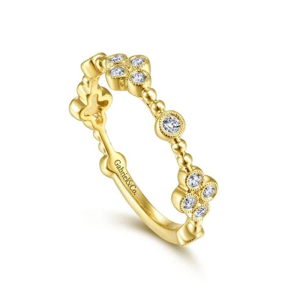 14K Yellow Gold Bezel Set Diamond Quatrefoil Station Ring