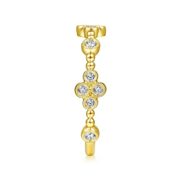 14K Yellow Gold Bezel Set Diamond Quatrefoil Station Ring