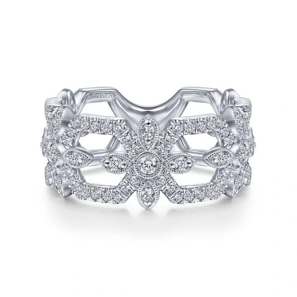 14K White Gold Openwork Hexagonal Diamond Ring