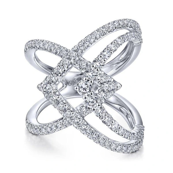 14K White Gold Wide Band Layered Diamond Ring
