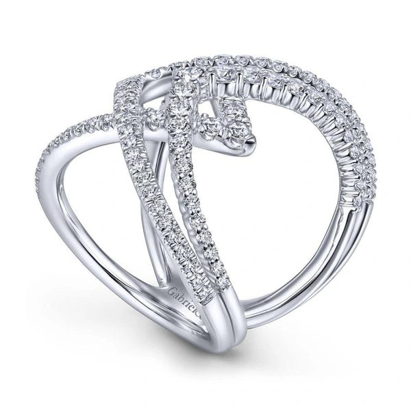 14K White Gold Wide Band Layered Diamond Ring