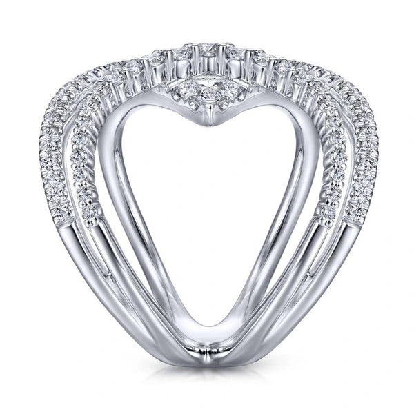 14K White Gold Wide Band Layered Diamond Ring