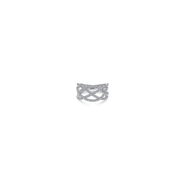 14K White Gold Layered Grid Diamond Ring