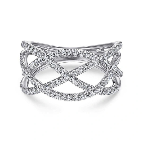 14K White Gold Layered Grid Diamond Ring