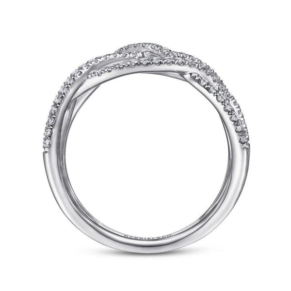 14K White Gold Layered Grid Diamond Ring