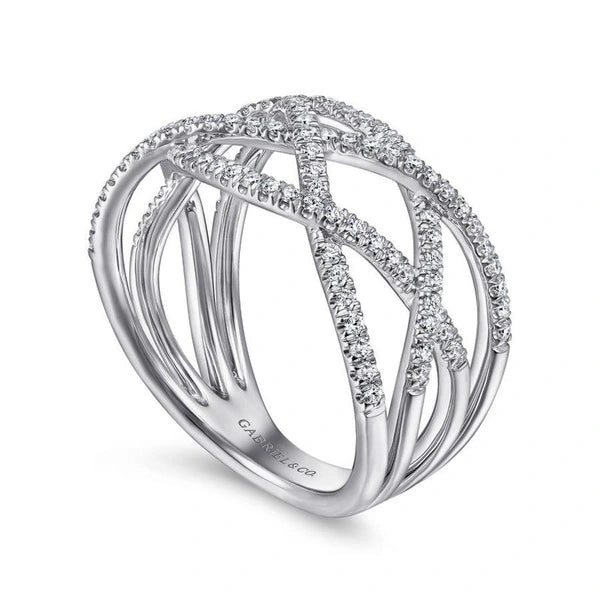 14K White Gold Layered Grid Diamond Ring