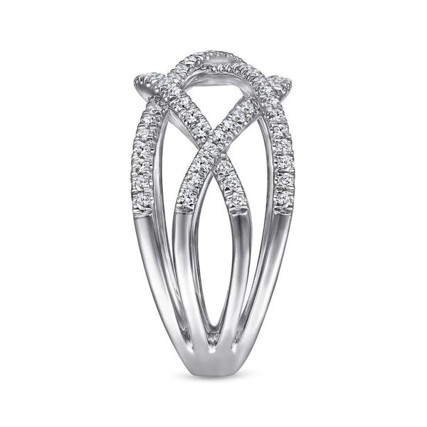 14K White Gold Layered Grid Diamond Ring