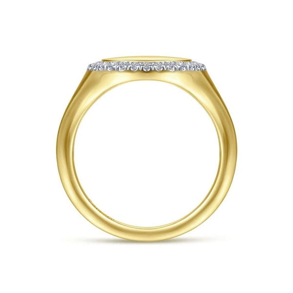 14K Yellow Gold Pinky Signet Ring with Diamond Halo