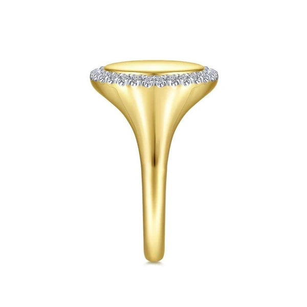 14K Yellow Gold Pinky Signet Ring with Diamond Halo