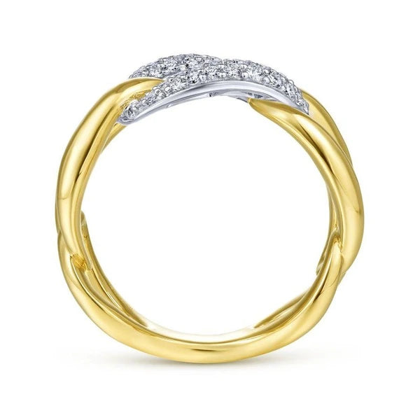 14K White-Yellow Gold Large Chain Link Diamond Station Ring