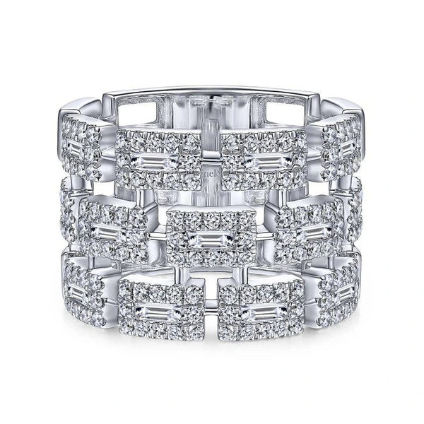 14K White Gold Layered Wide Band Diamond Ring