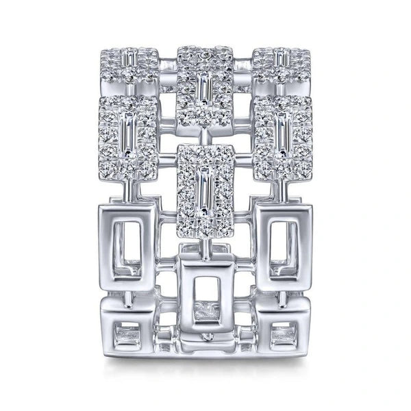 14K White Gold Layered Wide Band Diamond Ring