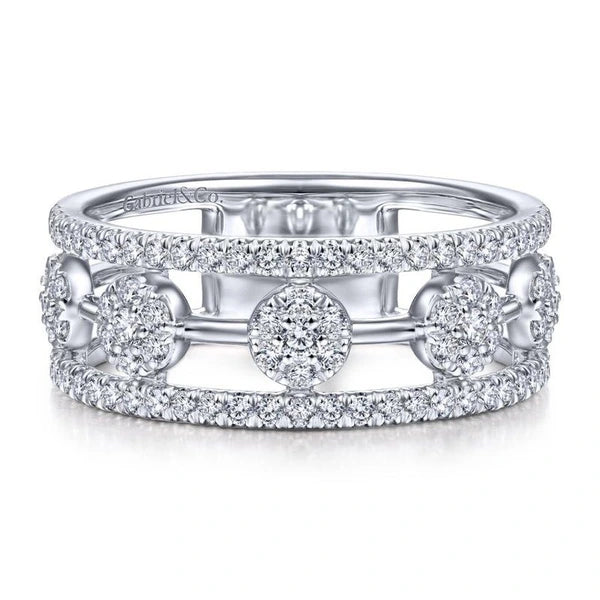 14K White Gold Round Diamond Station Ring