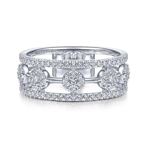 14K White Gold Round Diamond Station Ring
