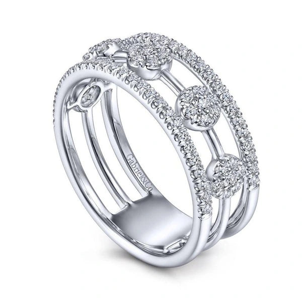14K White Gold Round Diamond Station Ring
