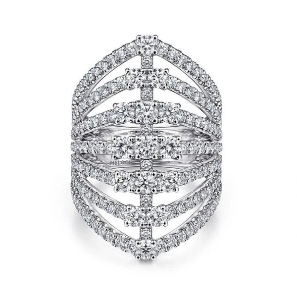 18K White Gold Layered Diamond Fan Wide Band Ring