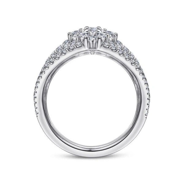 18K White Gold Layered Diamond Fan Wide Band Ring