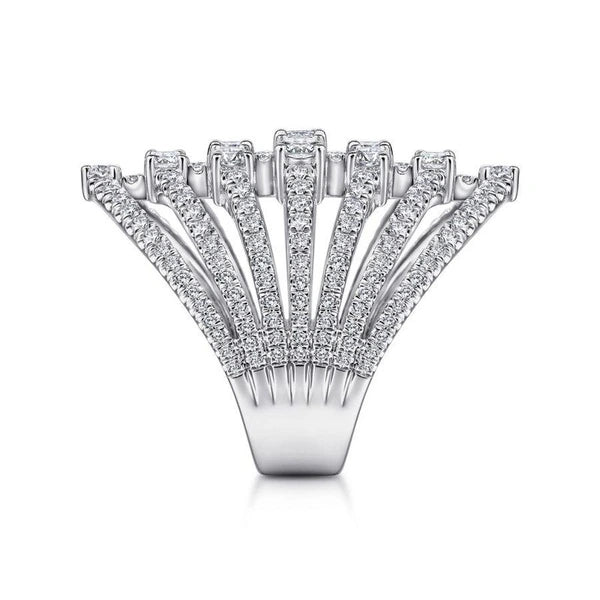 18K White Gold Layered Diamond Fan Wide Band Ring