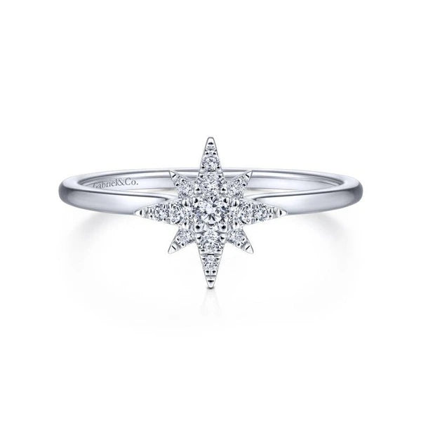 14K White Gold Diamond Starburst Ring