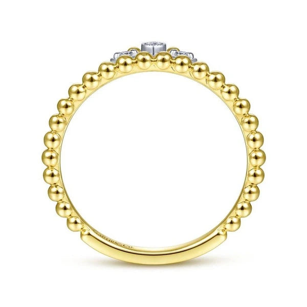 14K Yellow-White Gold Beaded Diamond Crown Ring