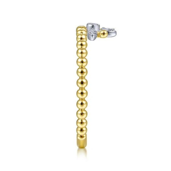 14K Yellow-White Gold Beaded Diamond Crown Ring