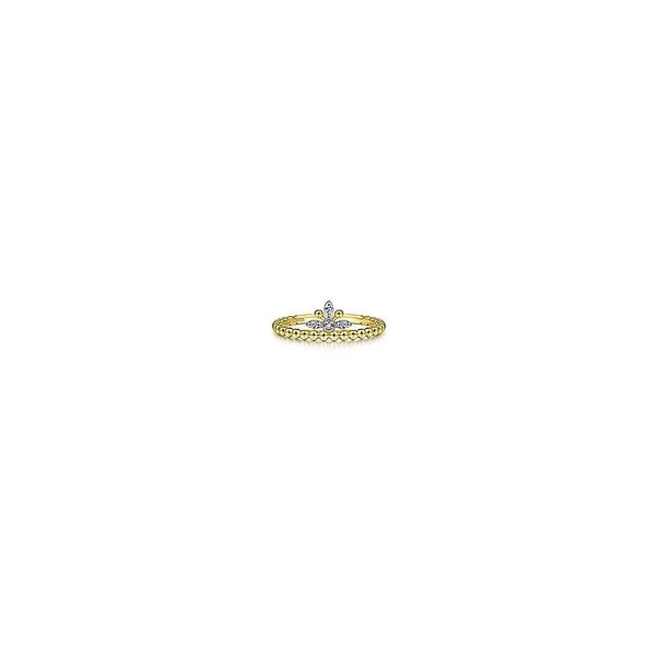 14K Yellow-White Gold Beaded Diamond Crown Ring