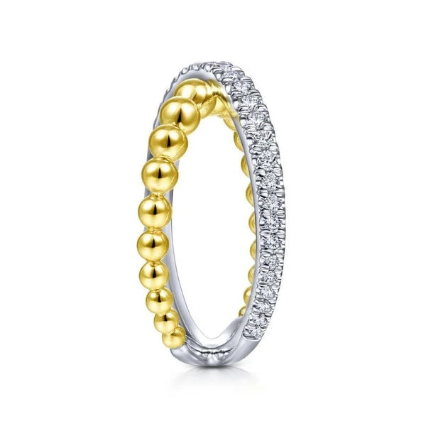 14K White-Yellow Gold Bujukan Diamond and Metal Bead Criss Cross Ring