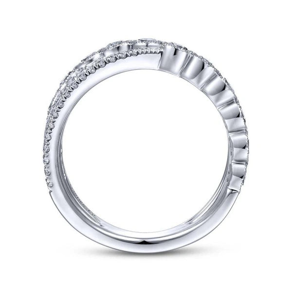 14K White Gold Bezel and Prong Set Criss Cross Diamond Ring