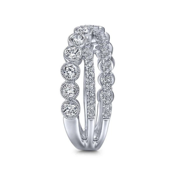 14K White Gold Bezel and Prong Set Criss Cross Diamond Ring