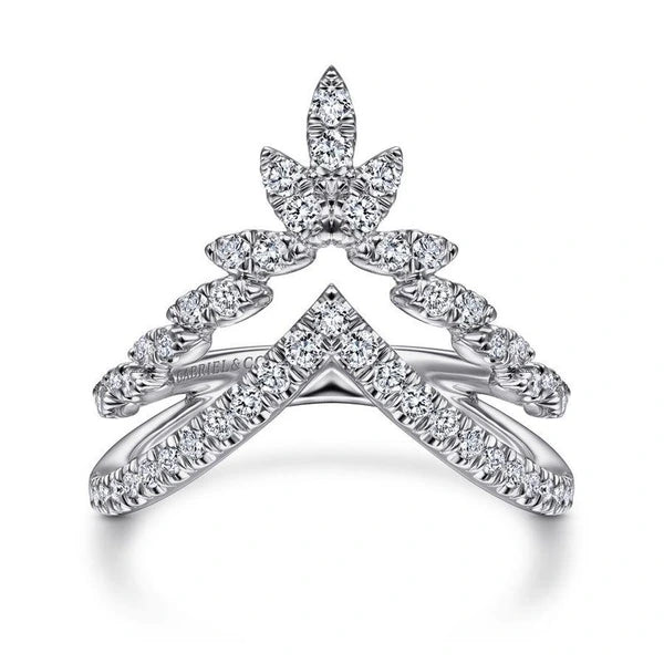 14K White Gold Marquise Cluster Diamond Double V Ring