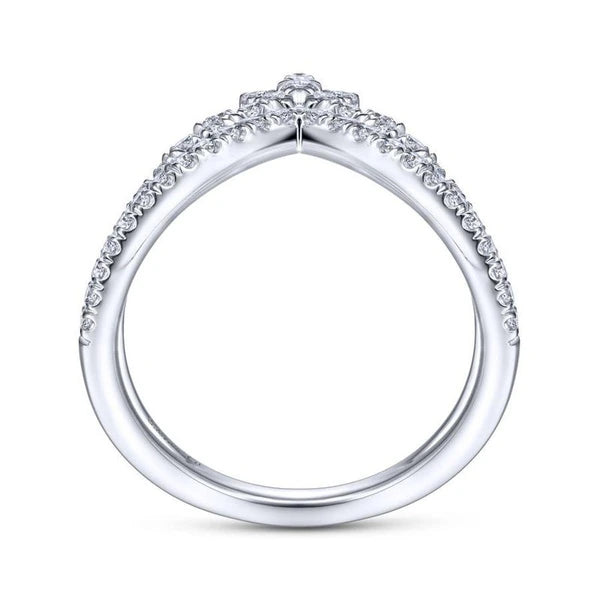 14K White Gold Marquise Cluster Diamond Double V Ring