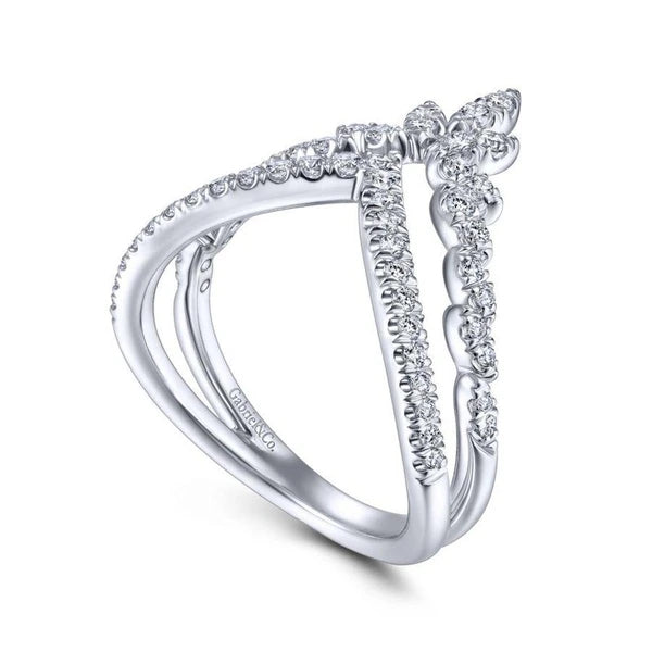 14K White Gold Marquise Cluster Diamond Double V Ring