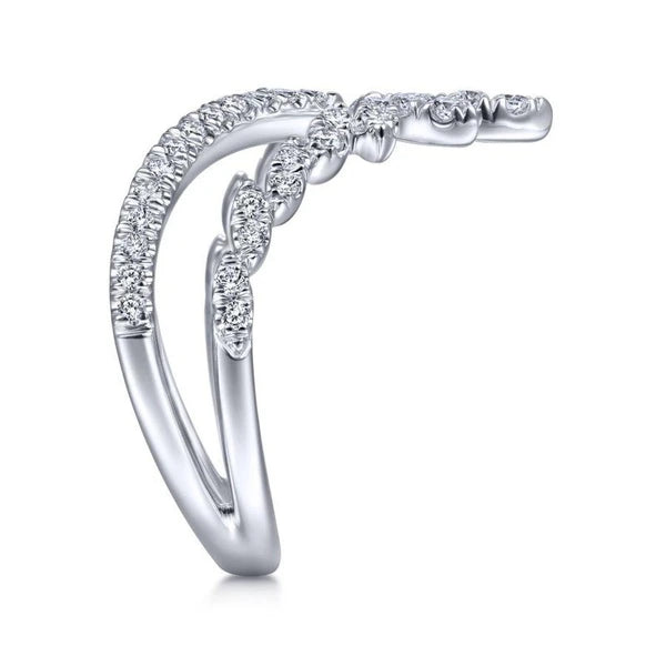 14K White Gold Marquise Cluster Diamond Double V Ring