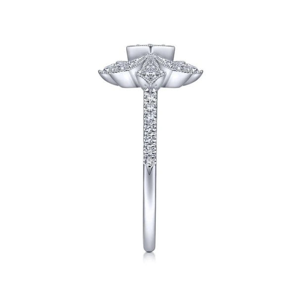 14K White Gold Art Deco Floral Diamond Ring