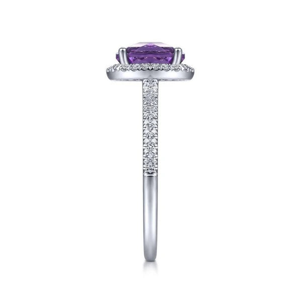 14K White Gold Oval Amethyst and Diamond Halo Ring