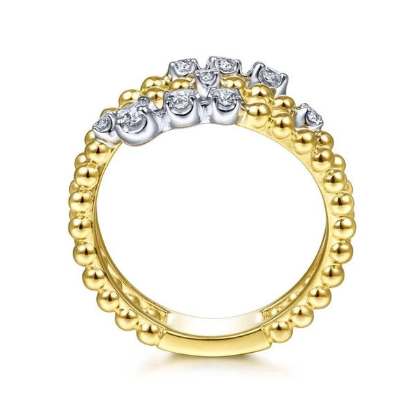 14K White-Yellow Gold Bujukan Ball and Diamond Open Bypass Wrap Ring