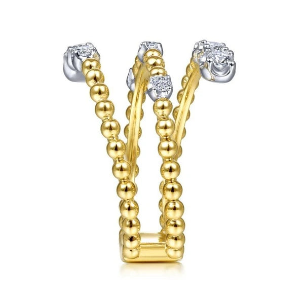14K White-Yellow Gold Bujukan Ball and Diamond Open Bypass Wrap Ring