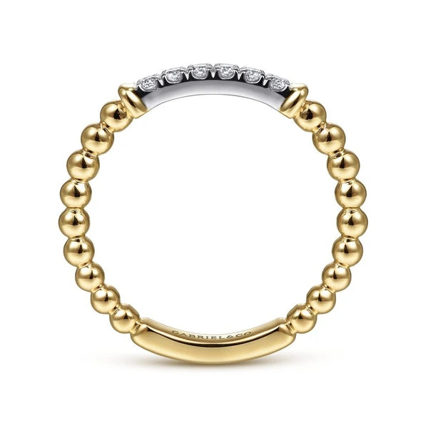 14K White-Yellow Gold Bujukan Band Stackable with Diamond Pavé Center Bar