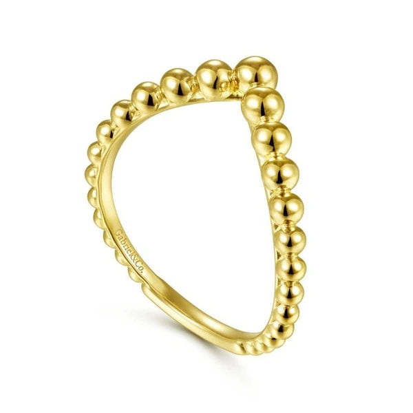 14K Yellow Gold Bujukan Bead Curved Ring