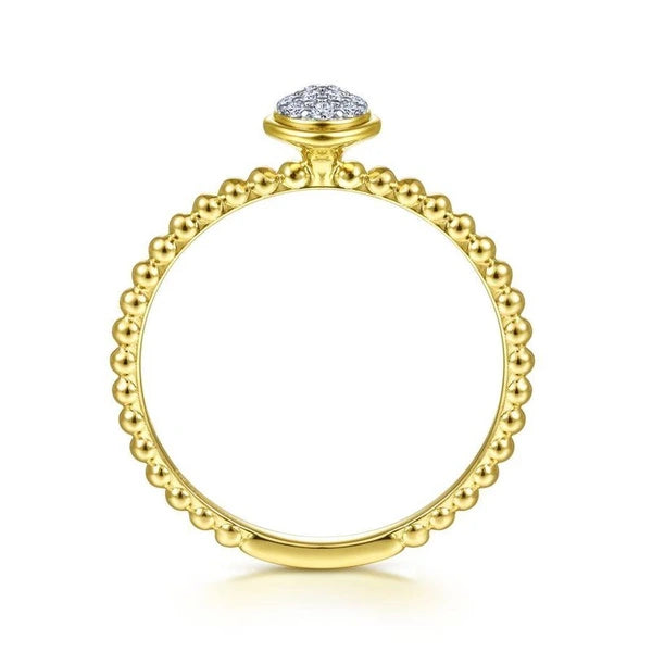 14K Yellow Gold Round Bezel Set Diamond Cluster Ring with Bujukan Beaded Shank