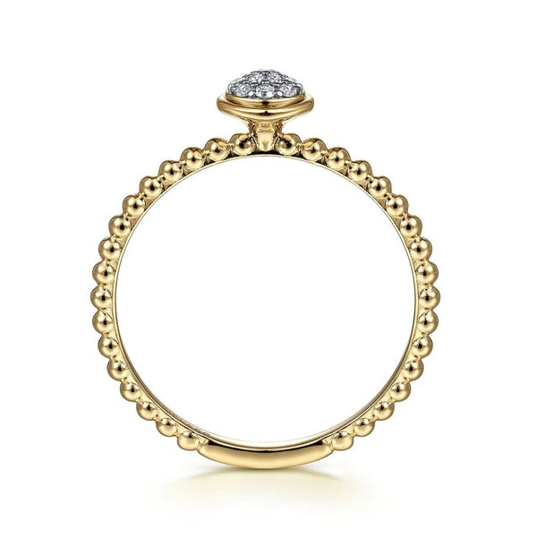 14K Yellow Gold Round Bezel Set Diamond Cluster Ring with Bujukan Beaded Shank