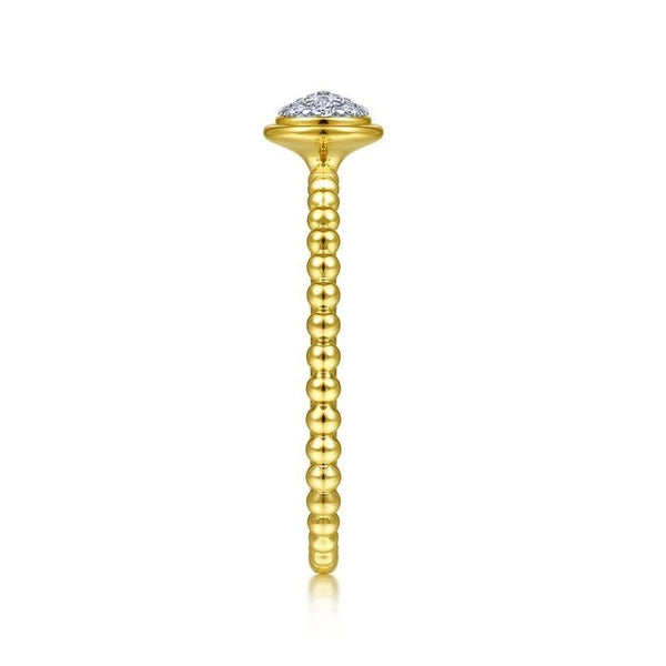 14K Yellow Gold Round Bezel Set Diamond Cluster Ring with Bujukan Beaded Shank