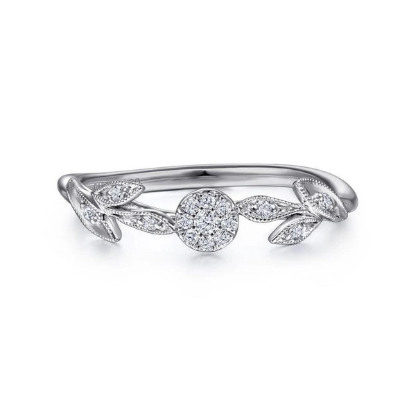 14K White Gold Floral Diamond Stackable Ring