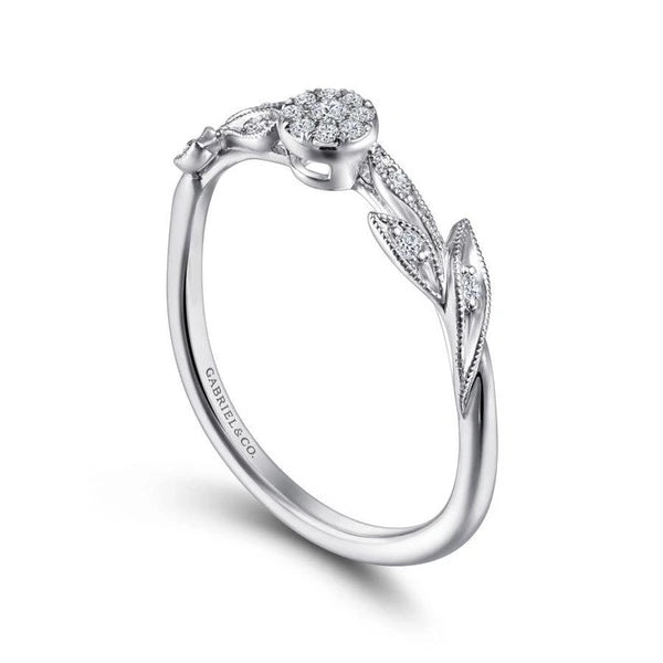 14K White Gold Floral Diamond Stackable Ring